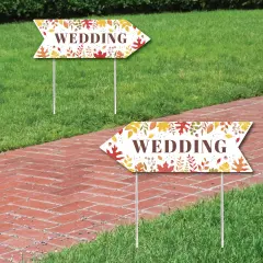 Big Dot of Happiness Fall Foliage Wedding Signs - Autumn Leaves Wedding Sign Arrow - Double Sided Directional Yard Signs - Set of 2