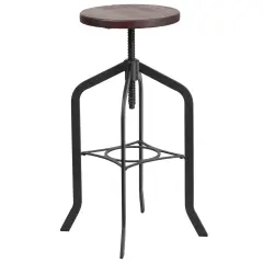 Merrick Lane Bergen 30 Inch Metal And Wood Bar Counter Stool With Adjustable Height Seat And 360&deg; Swivel Pine