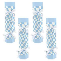 Big Dot of Happiness Blue Checkered Party - No Snap Party Table Favors - DIY Cracker Boxes - Set of 12