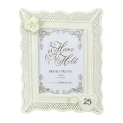 Roman Floral "25th Wedding Anniversary" Picture Frame - for 5" x 7" Photos - Cream Yellow