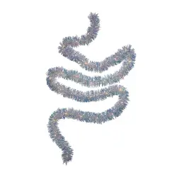 Kurt Adler 9.25' LED Lighted Iridescent Tinsel Christmas Garland, Warm White Lights Silver