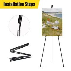 Display Black Easel Stand for Wedding Sign - Artist Instant Tripod Collapsible Portable Floor Easel for Posters- 63" Adjustable Easy Folding Metal Stand for Display Show, Arts, Painting