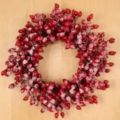 12-Pack: 20" Iced Red Hawthorn Berry Wreath, Floral Home by Artificial Flowers