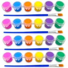 [4 Pack] Washable Acrylic Paint Pots with Brush - Set of 4 Paint Pots with 6 Colors per Set - Tropical Colors - Great for Kids DIY Arts and Crafts