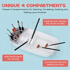 Paint Brush Cleaner - Paint Brush Holder with Palette and Handle, Paint Brush Rinser for Acrylic, Watercolor, and Water-Based Paints, Painting Art Supply Storage Organizer (White+Grey)