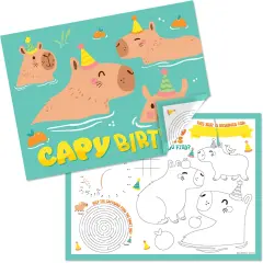 Big Dot of Happiness Capy Birthday - Paper Capybara Party Coloring Sheets - Activity Placemats - Set of 16