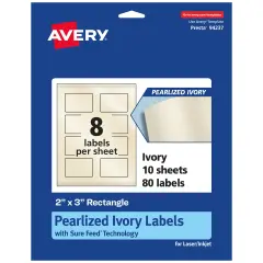 Avery Pearlized Ivory Rectangle Labels with Sure Feed Technology, Print-to-the-Edge, 2" x 3"