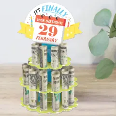 Big Dot of Happiness It's Finally Your Birthday - DIY Leap Year Birthday Party Money Holder Gift - Cash Cake