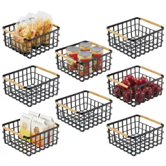 mDesign Metal Wire Organizer Basket, Bamboo Handles