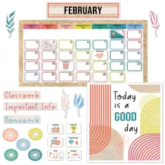 Carson Dellosa True to You Modern Calendar 137 pc Set, Classroom and Monthly Headers, Holidays, Birthdays, Number Cover Ups, Mandalas, and More Boho Decor for Bulletin Board and Wall Decor