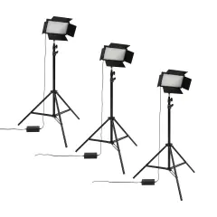 Acurit Colorview Lux Artist Studio Light 3 Pack - Adjustable Photography Lighting Kit 3 Color Temps, 4 Metal Barn Doors, 4160 Lumens LED - Remote Control, AC Power Supply, 6ft 6" Light Stands Included