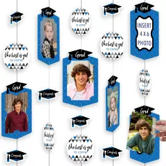 Big Dot of Happiness Blue Graduation Party Vertical Photo Garland 35 Pieces