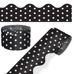 Carson Dellosa 65Ft of Black and White Bulletin Board Borders, 1 Roll of Scalloped Trim With Polka Dots for Rolling Whiteboard, Cork and Posterboard, Party, Office Decorations, and Classroom Decor