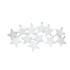 DAK 12ct White Matte Finish Glittered Star Shatterproof Christmas Ornaments 5"