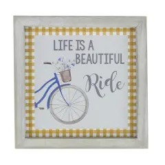 GCI 7" Blue And White Vintage Bicycle "Life Is A Beautiful Ride" Plaid Accent Wall Decor