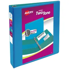 Avery Two-Tone Durable View 3 Ring Binder, 1.5 Inch Slant Rings, Blue/Teal Binder (17292)