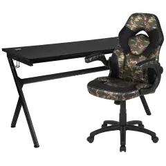 Emma and Oliver Gaming Desk Bundle - Cup & Headphone Holders/Mouse Pad Top Camouflage