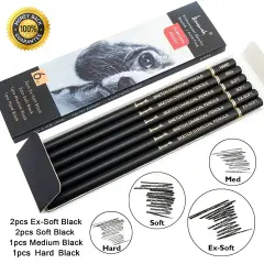 6 Pieces Professional Charcoal Pencils Drawing Set - Soft Medium and Hard Charcoal Pencils for Drawing, Sketching, Shading