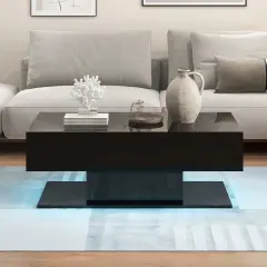 Modern Led Coffee Table With 20 Color Led Lights And 2 Storage Drawers-black Black