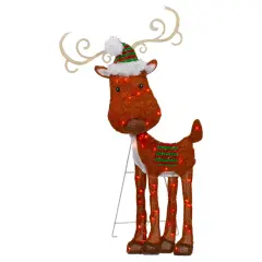 Northlight Lighted 2D Chenille Reindeer Outdoor Christmas Decoration - 32" - Red - Warm White Bronze