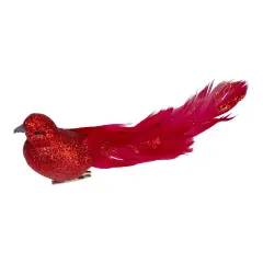 Northlight Glittered Bird With Feather Tail Christmas Clip On Ornament - 7" - Red