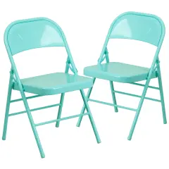 Emma and Oliver 2 Pack Home & Office Colorful Metal Folding Chair Teen and Event Seating Tantalizing Teal