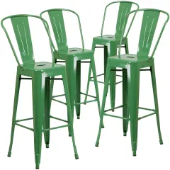 Emma and Oliver Commercial Grade 4 Pack 30" High Metal Indoor-Outdoor Barstool with Back Green