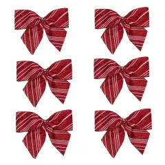Northlight Glitter Striped 2-Loop Christmas Bow Decorations - 5.5" - Red - Pack of 6