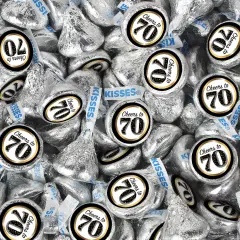 100 Pcs 70th Birthday Candy Hershey's Kisses Milk Chocolate (1 lb, Approx. 100Pcs)- By Just Candy