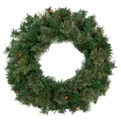 Northlight Pre-Lit Oregon Cashmere Pine Artificial Christmas Wreath - 24" - Multi Lights Green