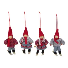 Northlight Set of 4 Colorful Holiday Skiing Kids Christmas Ornament Decorations 6" Red