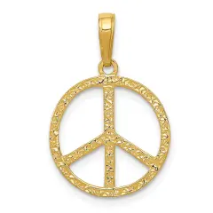 14K Yellow Gold Peace Sign Charm 60s Hippie Pendant Jewerly 20mm x 15mm