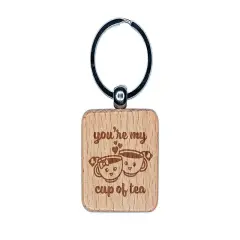 You're My Cup of Tea Love Engraved Wood Square Keychain Tag Charm