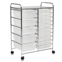 15-Drawers Multi-Use Rolling Storage Organizer Cart with Chrome Finish Steel Frame Perfect for Any Room Transparent