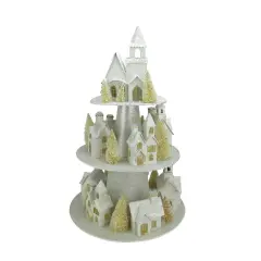 Raz Lighted 3-Tier Glitter Christmas House Display - 25" - Silver and Gold