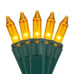 100 Yellow Mini Lights, Green Wire, 6" Spacing
