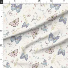 Various Fabrics by the Yard or Fat Quarter Garden Butterfly Songbird Pastel Pink Purple Botanical Whimsical Soft Pastels Floral Custom Printed Fabric by Spoonflower