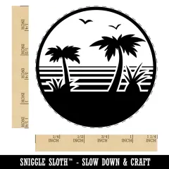 Tropical Beach with Palm Trees Rubber Stamp for Stamping Crafting Planners