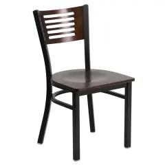 Emma and Oliver Decorative Slat Back Metal Restaurant Dining Chair Walnut/BlackMetal