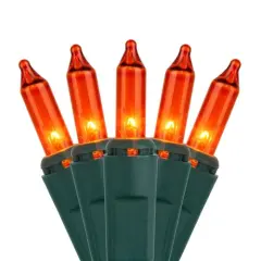 100 Amber / Orange Mini Lights, Green Wire, 6" Spacing