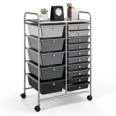 15-Drawers Multi-Use Rolling Storage Organizer Cart with Chrome Finish Steel Frame Perfect for Any Room Black & Gray