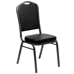 Emma and Oliver Crown Back Stacking Banquet Dining Chair BlackVyl/SilverVein