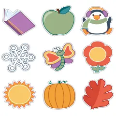 Carson Dellosa 150PC Summer, Fall, Winter, Spring Decor, Autumn Leaves, Snowflake, Hearts, Pumpkin, Sun Umbrella, Flower Cutouts, Bulletin Board, Locker, Christmas, Halloween, Thanksgiving Decorations