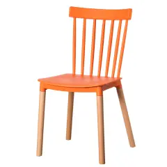 Modern Plastic Dining Chair Windsor Design with Beech Wood Legs Single Orange