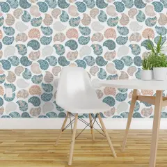 Peel & Stick Wallpaper 2FT Wide Coastal Shells Beach Blue Terra Cotta Seashells Nautical Custom Removable Wallpaper by Spoonflower