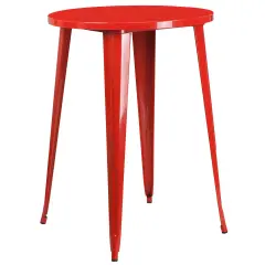 Emma and Oliver Commercial Grade 30" Round Colorful Metal Indoor-Outdoor Bar Height Dining Table Red