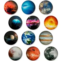 Wrapables Crystal Glass Magnets, Refrigerator Magnets for Office Whiteboards, Cabinets, Lockers (Set of 12) Planets
