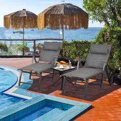 Costway2PCS Patio Reclining Chaise Lounge Padded Chair Aluminum Adjust Pillow