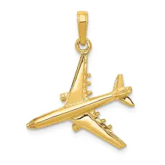 14K Gold Polished 3D Jet Pendant Jewelry FindingKing 27.8mm x 23.2mm