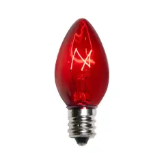 25Pk - Wintergreen 5W C7 Red Triple Dipped Transparent Incandescent Bulbs